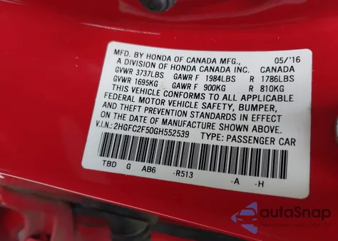 2016 Honda Civic Lx из США, поврежденный, VIN 2HGFC2F50GH552539